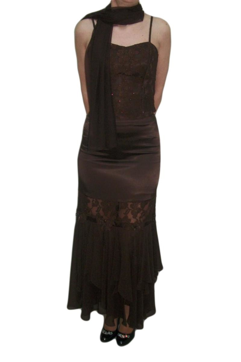 Rochie de seara lunga, distinsa, din saten si dantela, D&J Exclusive, Maro