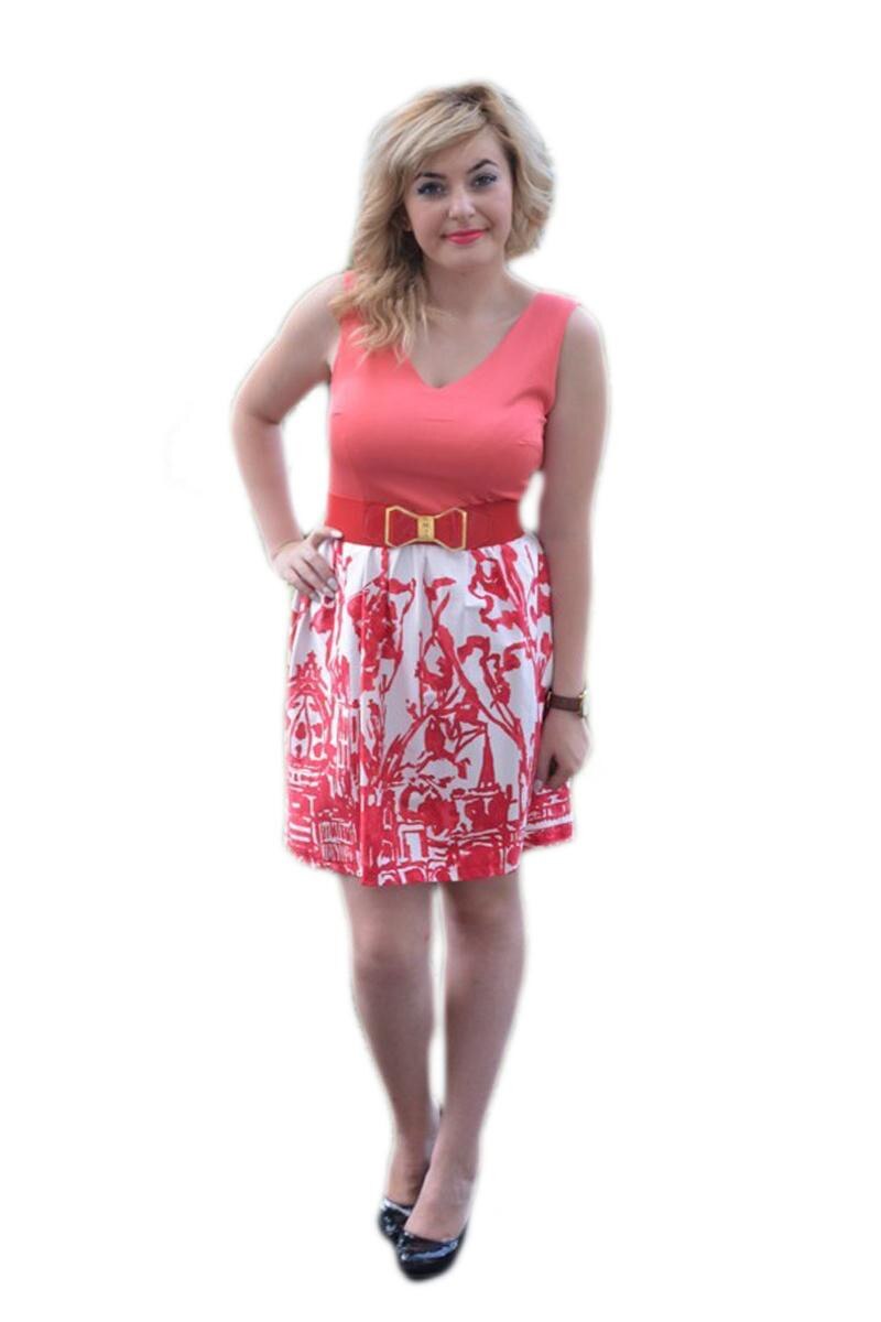 Rochie de seara, bretele de dantela,D&J Exclusive, Alb/Corai