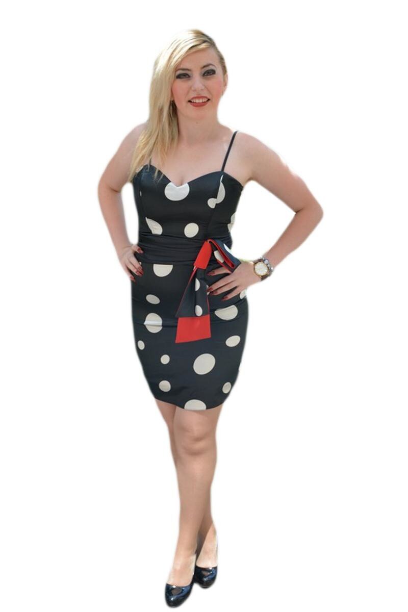 Rochie feminina ,fermecatoare din saten,D&J Exclusive, Negru-Alb