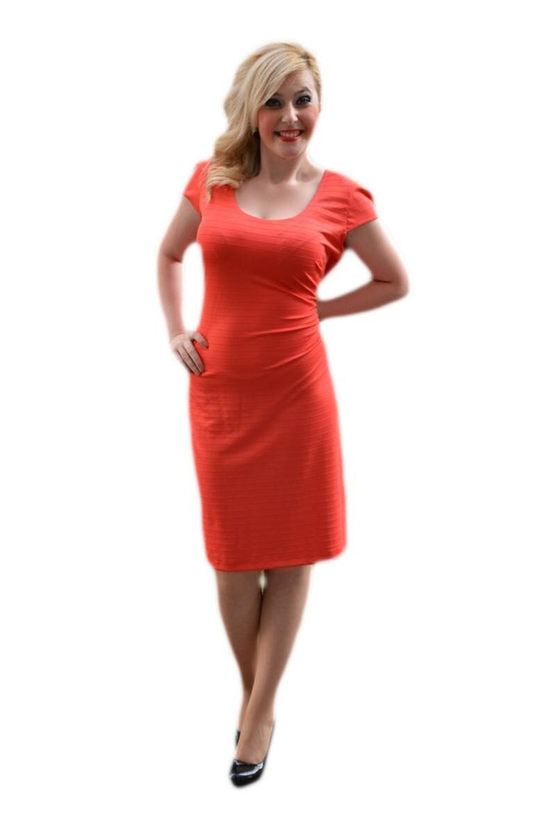 Rochie casual usor cambrat, D&J Exclusive, Corai