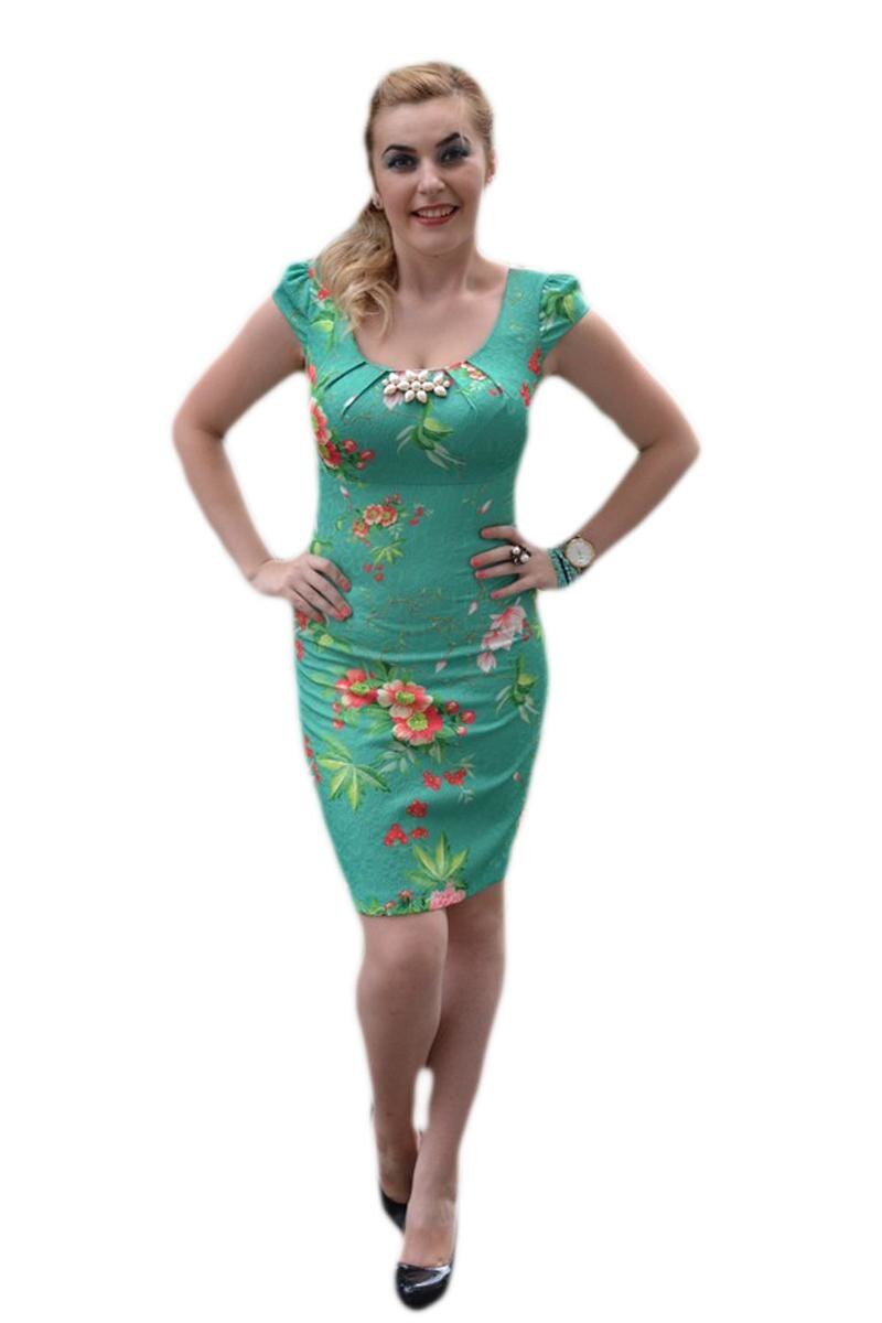 Rochie eleganta cu imprimeu floral ,D&J Exclusive, Turcoaz