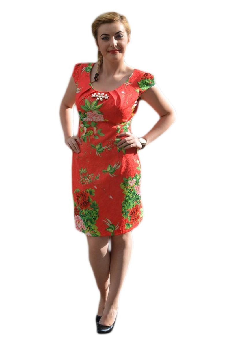 Rochie eleganta cu imprimeu floral ,D&J Exclusive, Corai