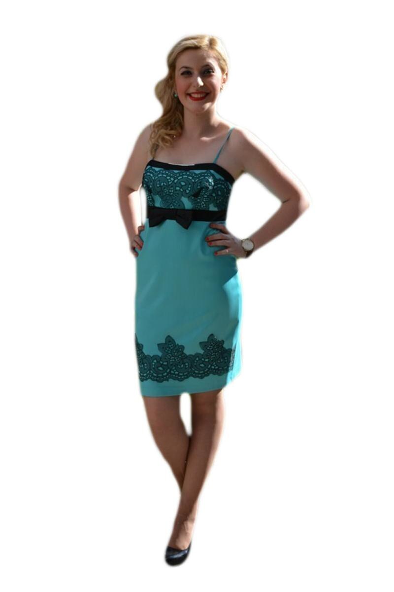 Rochie de gala din voal cu croiala usor evazata, D&J Exclusive, Turcoaz