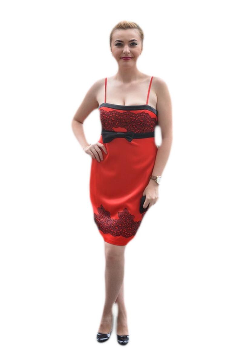 Rochie de gala din voal cu croiala usor evazata, D&J Exclusive, Rosu