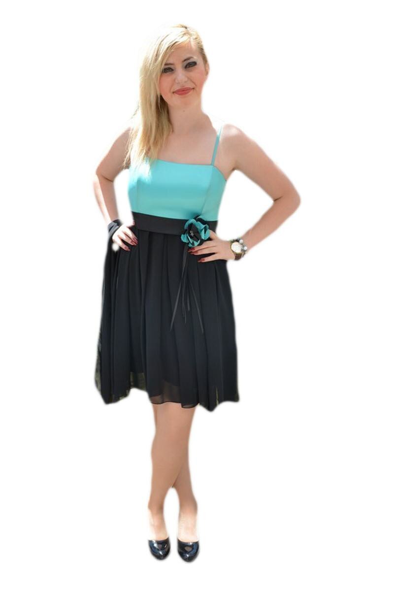 Rochie de seara lunga, feminina, paiete aurii,D&J Exclusive, Negru/Turcoaz