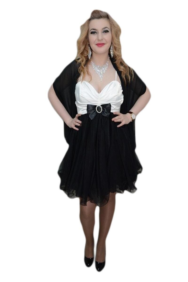 Rochie eleganta din saten,D&J Exlusive, Negru/Alb