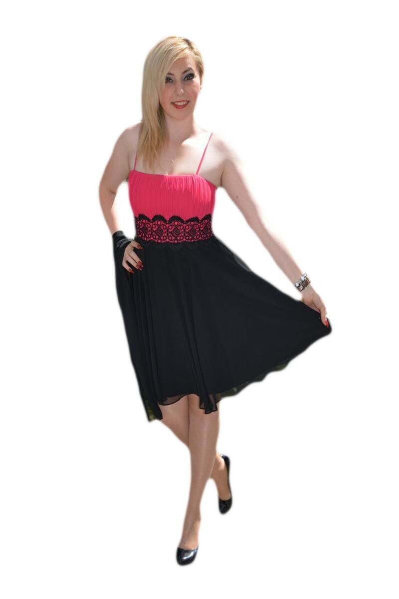 Rochie din doua piese, saten si dantela,D&J Exclusive, Negru/Roz