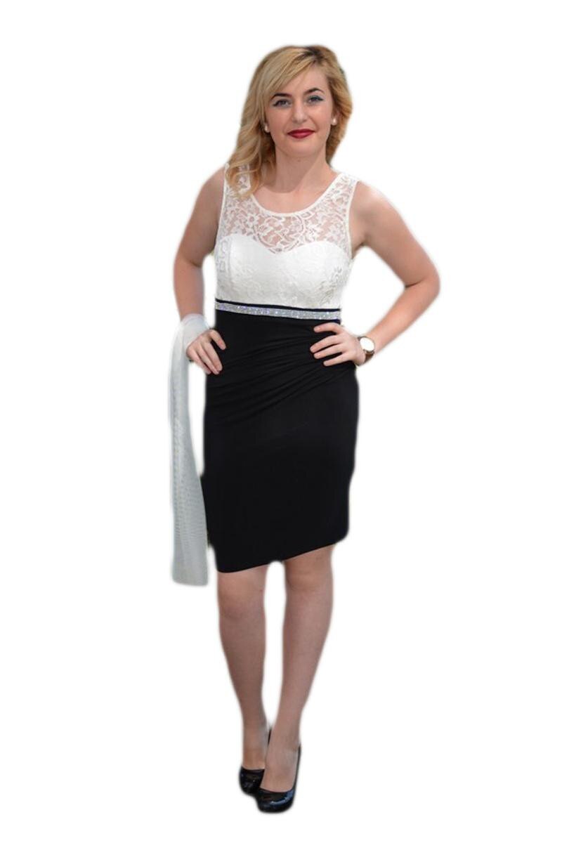 Rochie magnifica, tinereasca, moderna, cu pietre mari, D&J Exclusive, Negru/Alb
