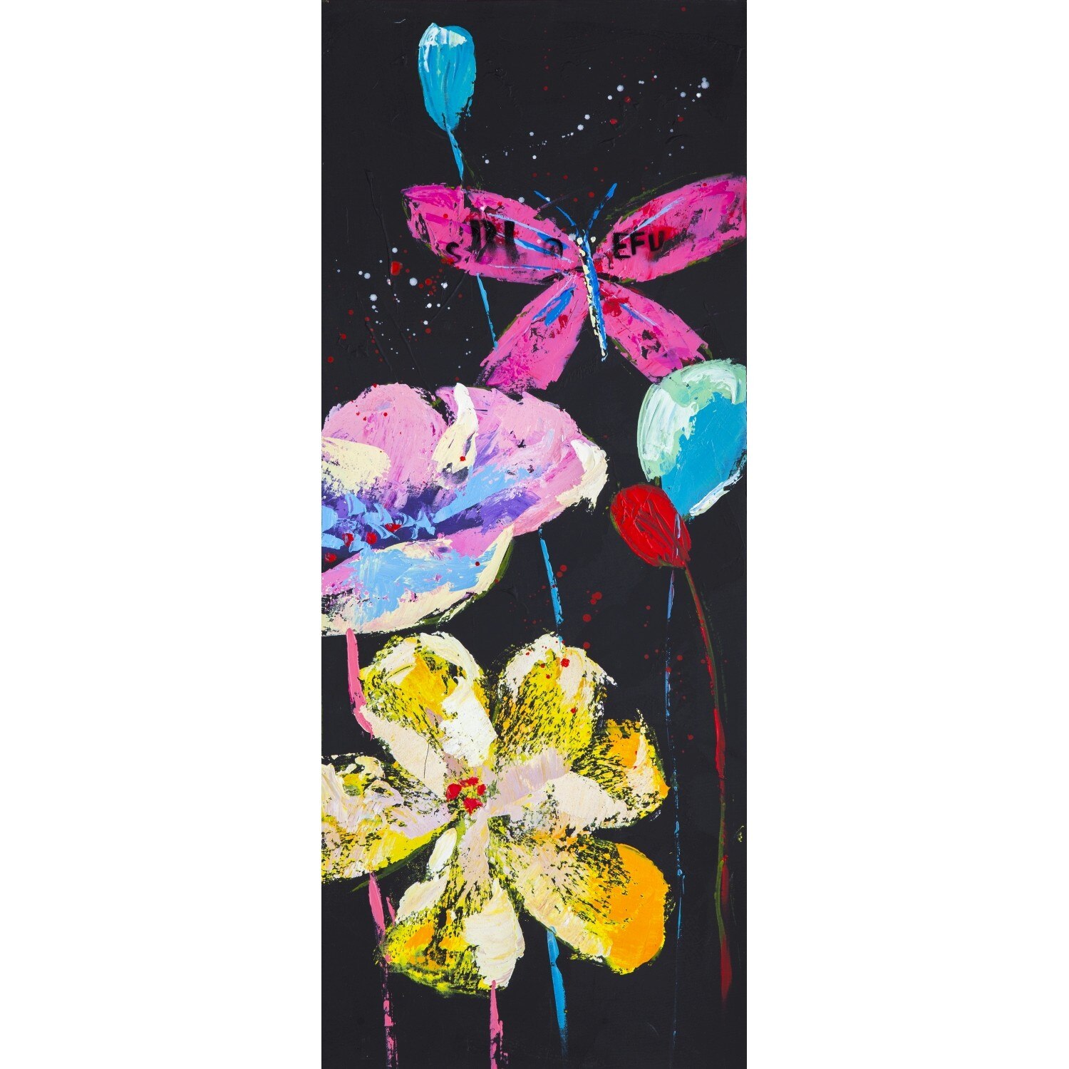 Tablou pictat manual Florid C, 100x40cm