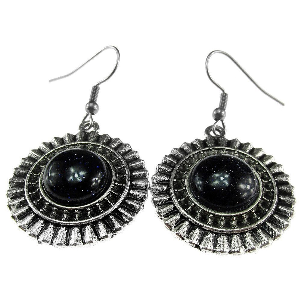 Cercei candelabru model raze cu Piatra Soarelui albastra, GlamBazaar, 4.5 cm x 3 cm, cu Piatra Soarelui, Albastru, tip cercei candelabru cu pietre naturale