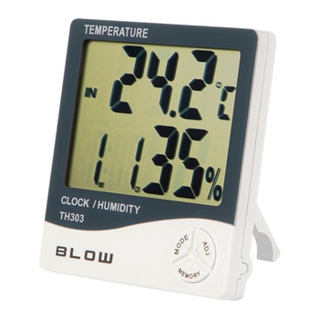 Termohigrometru digital cu ceas desteptator Blow TH50-303, Indicator de umiditate si temperatura, calendar si functie de memorare, Alb Termohigrometru digital cu ceas desteptator Blow TH50-303, Indicator de umiditate si temperatura, calendar si functie de memorare, Alb