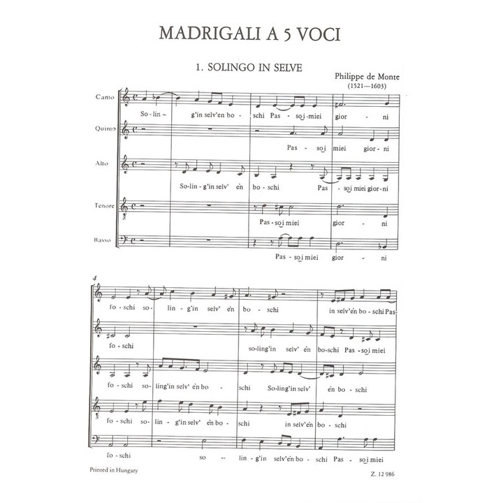 Monte, Philippe de: Madrigali a 5 voci