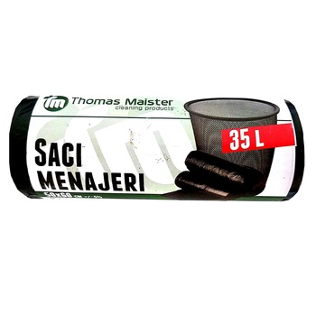 Saci menajeri, Thomas Maister, LDPE, 35L, Negru, 15 buc/rola Saci menajeri, Thomas Maister, LDPE, 35L, Negru, 15 buc/rola