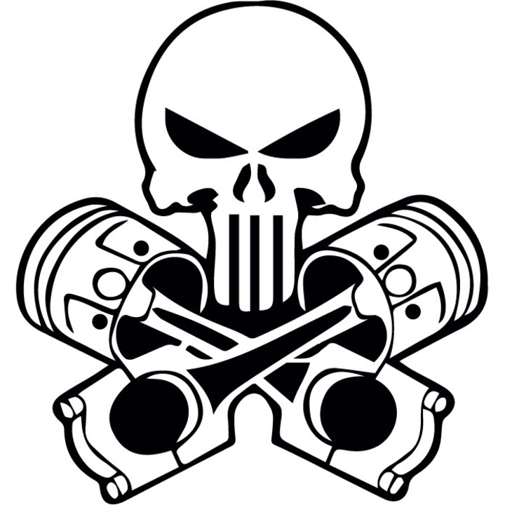 Sticker auto - Craniu cu pistoane - Negru - 20x21 cm