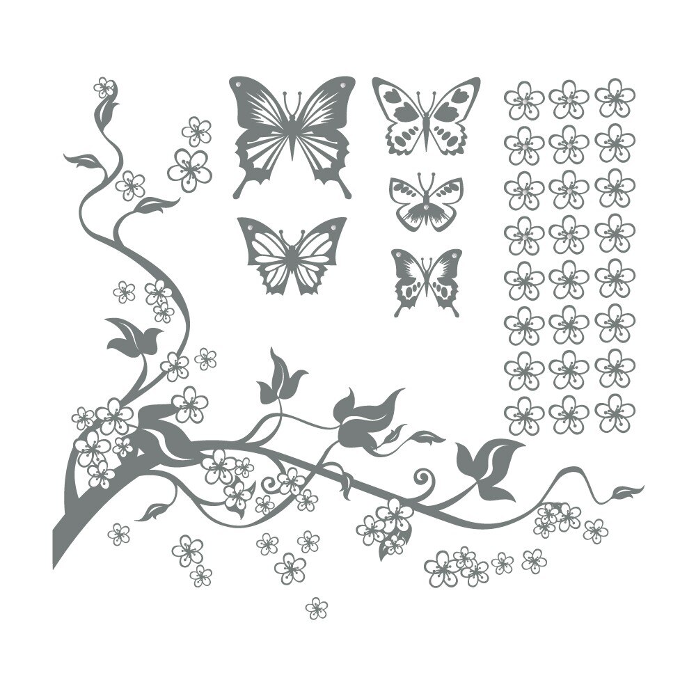 Farmec de primavara + Cristale - Sticker Decorativ - Gri Metal - 89x97 cm