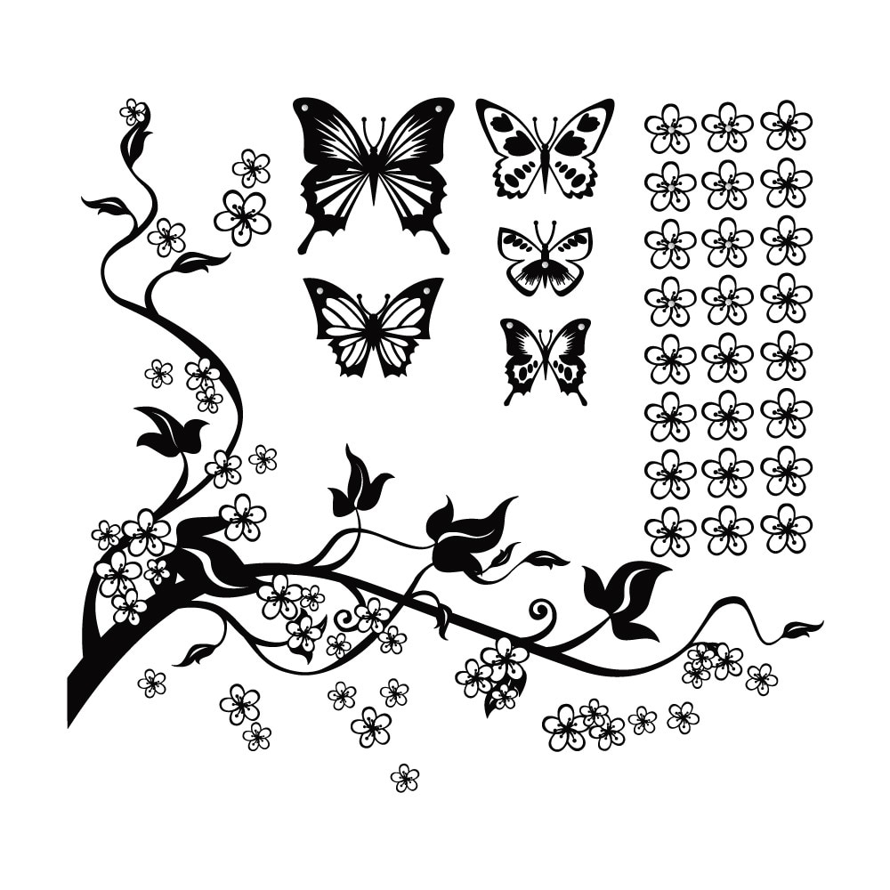 Farmec de primavara + Cristale - Sticker Decorativ - Negru - 89x97 cm