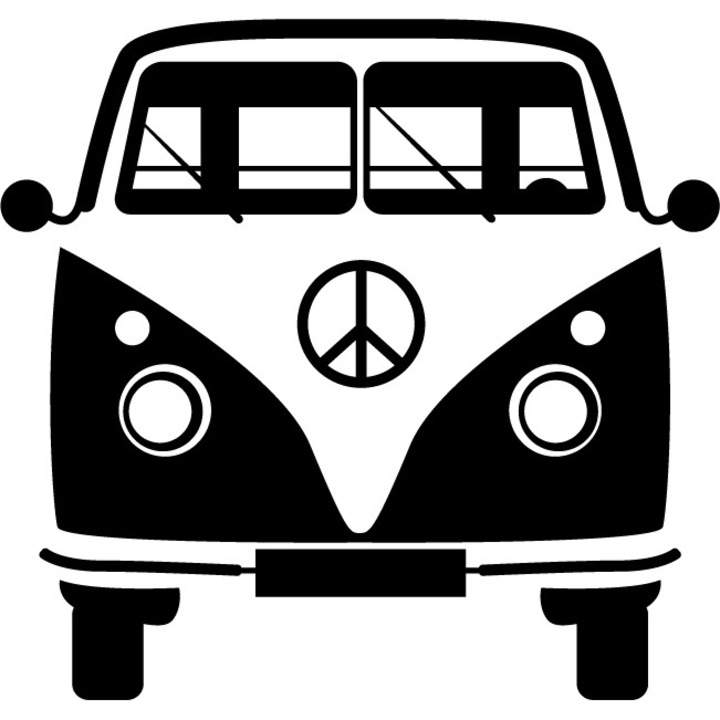 Sticker auto - Microbuz hippie - Negru - 20x19 cm