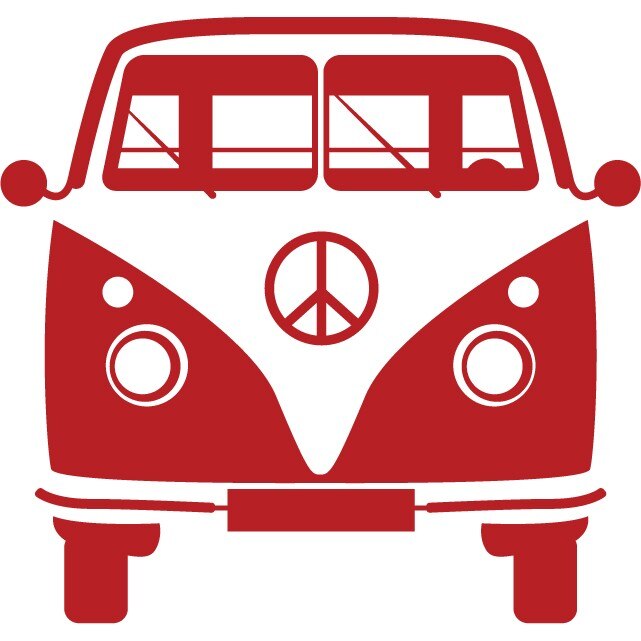 Sticker auto - Microbuz hippie - Rosu Cardinal - 20x19 cm