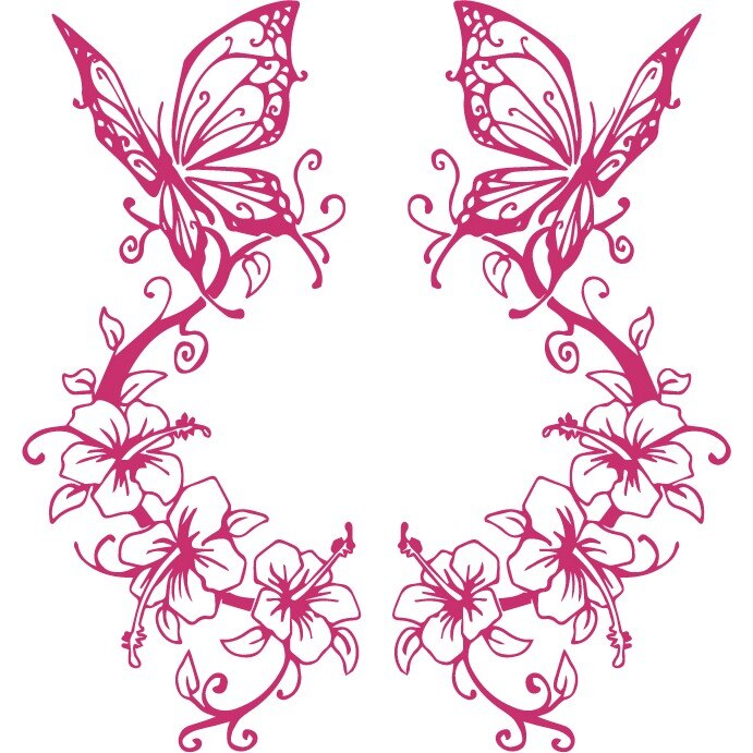 Sticker auto - Orhidee si fluturi - Magenta - 2buc 23x50 cm