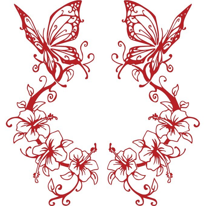 Sticker auto - Orhidee si fluturi - Rosu Cardinal - 2buc 23x50 cm