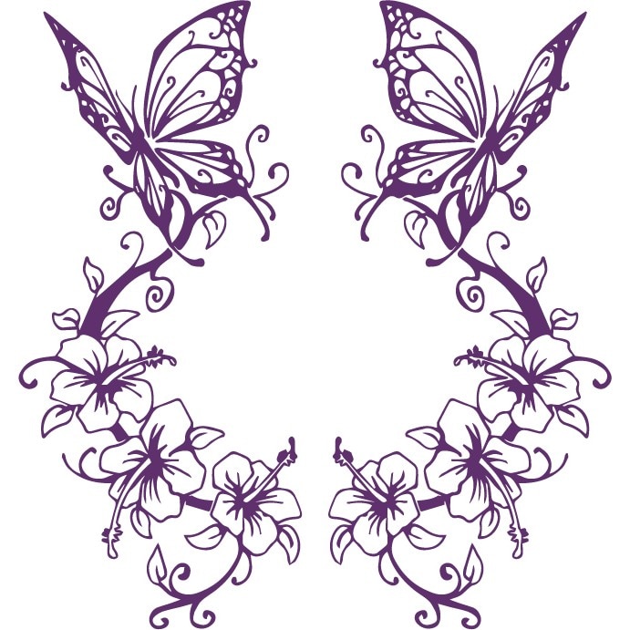 Sticker auto - Orhidee si fluturi - Indigo - 2buc 23x50 cm