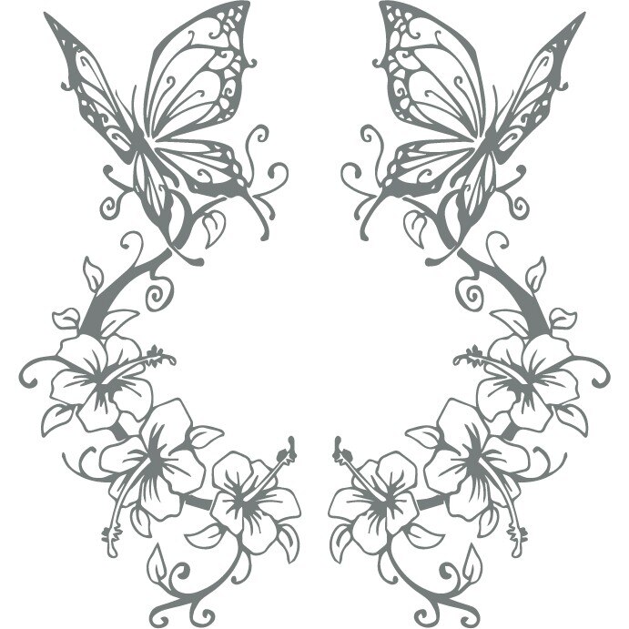 Sticker auto - Orhidee si fluturi - Gri Metal - 2buc 23x50 cm