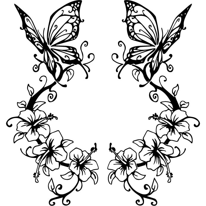 Sticker auto - Orhidee si fluturi - Negru - 2buc 23x50 cm