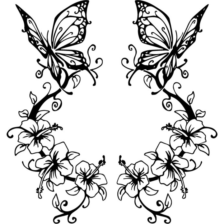 Sticker auto - Orhidee si fluturi - Negru - 2buc 23x50 cm