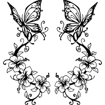 Sticker auto - Orhidee si fluturi - Negru - 2buc 23x50 cm Sticker auto - Orhidee si fluturi - Negru - 2buc 23x50 cm