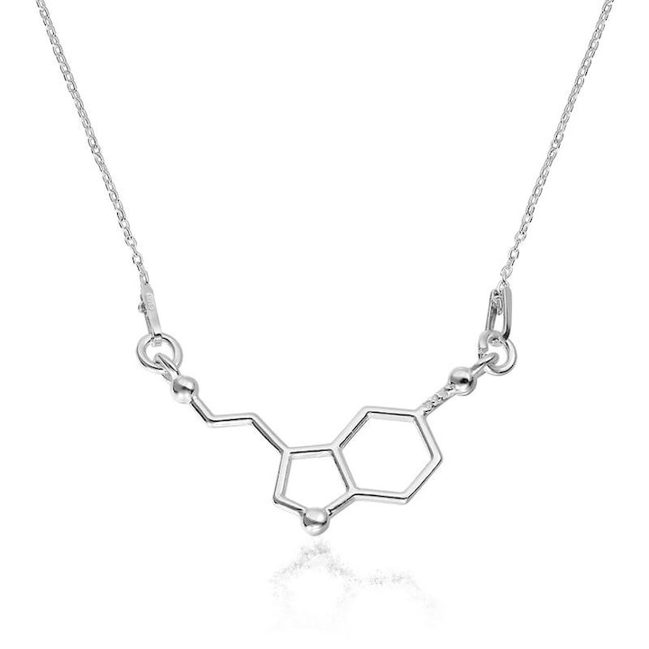e-Crystal - 925 ezüst ródiumozott nyaklánc medállal - Szerotonin Molekula