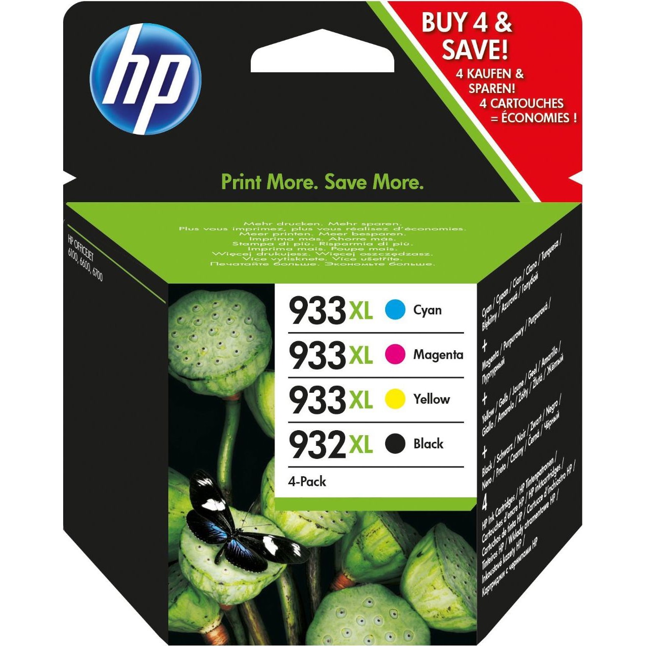 Pachet patru cartuse cerneala HP, 1x932XL, Negru + 3x933XL, Cyan/Magenta/Yellow