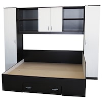 Dormitor Mario cu pat cu sertar la perete 140x190 cm, Wenge / Brad