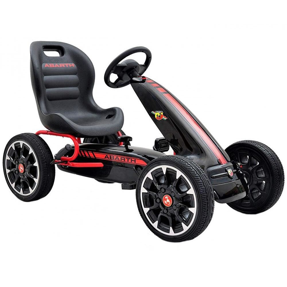 Kart Abarth pentru copii, Negru, Structura metalica rezistenta, Scaun confortabil