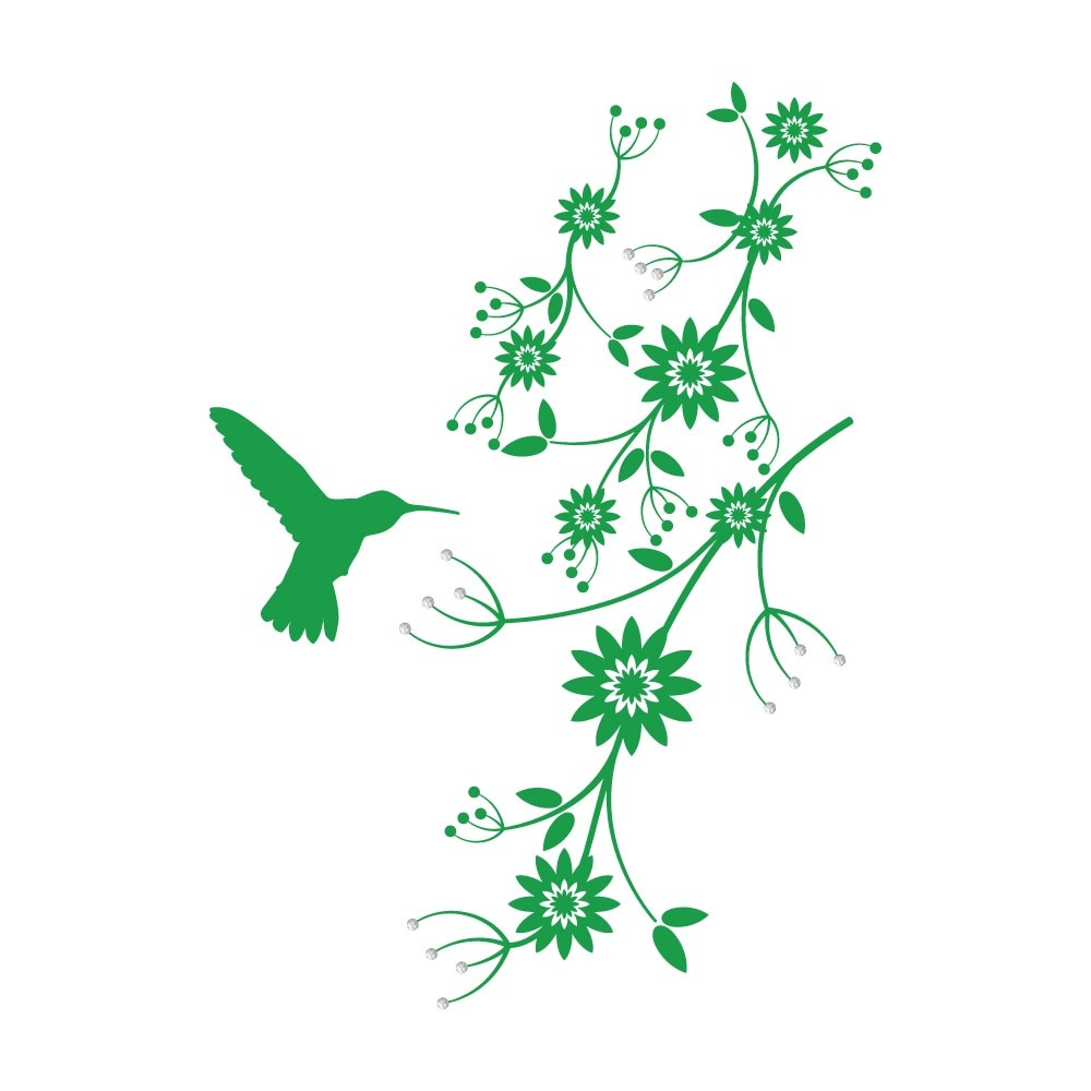 Colibri + Cristale - Sticker Decorativ - Verde - 30x58 cm