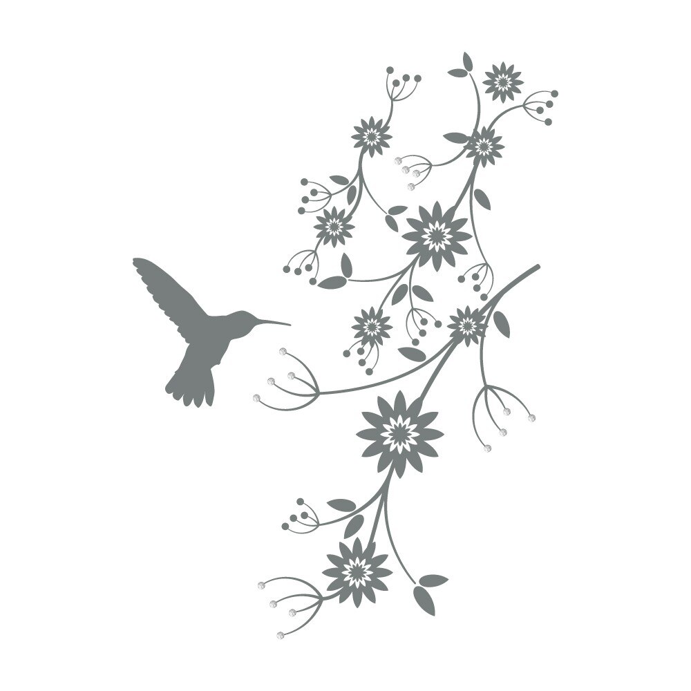 Colibri + Cristale - Sticker Decorativ - Gri Metal - 30x58 cm