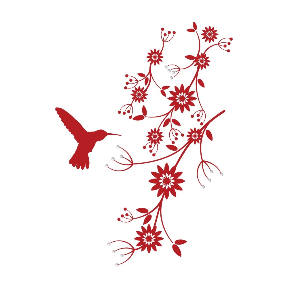 Colibri + Cristale - Sticker Decorativ - Rosu Cardinal - 30x58 cm