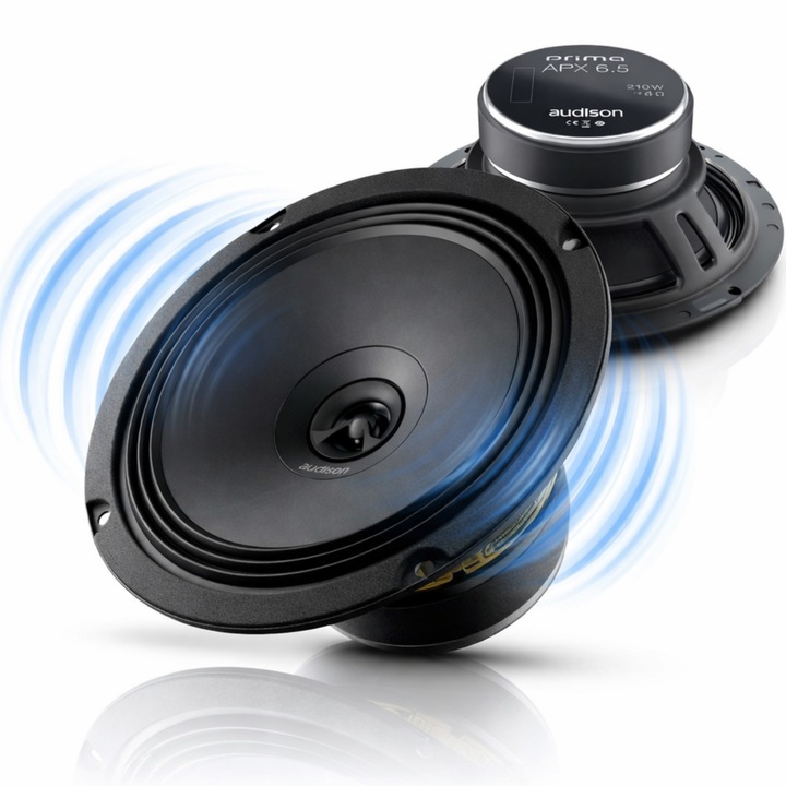 Set 2 difuzoare auto Audison Prima APX 6.5, set coaxial 2 cai, 165mm, 70W RMS, 4Ω, sunet puternic si clar, constructie solida, Negru