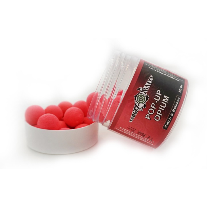 Boilies Pop-up, Target Baits, Opium - Squid & Mulberry, Roz FLUO, 50 g