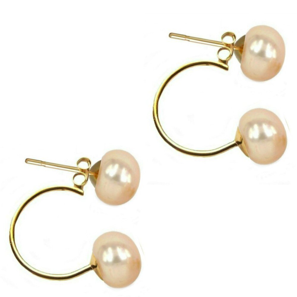 Cercei Double de Aur de 14k cu Perle Naturale Crem de 7 mm