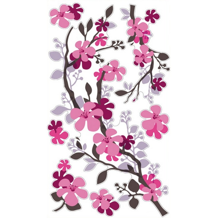 Sticker perete, creanga inflorita rosu si roz, 32 x 60 cm