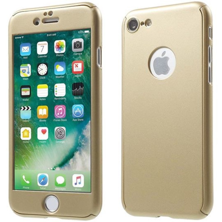 Кейс за Apple iPhone 8 Plus Gold пълно покритие 360 градуса с безплатно защитно фолио