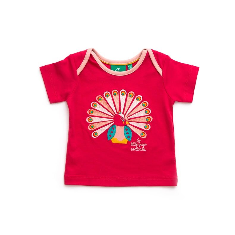 Tricou cu paun, bumbac organic, multicolor, bebe 6-9 luni