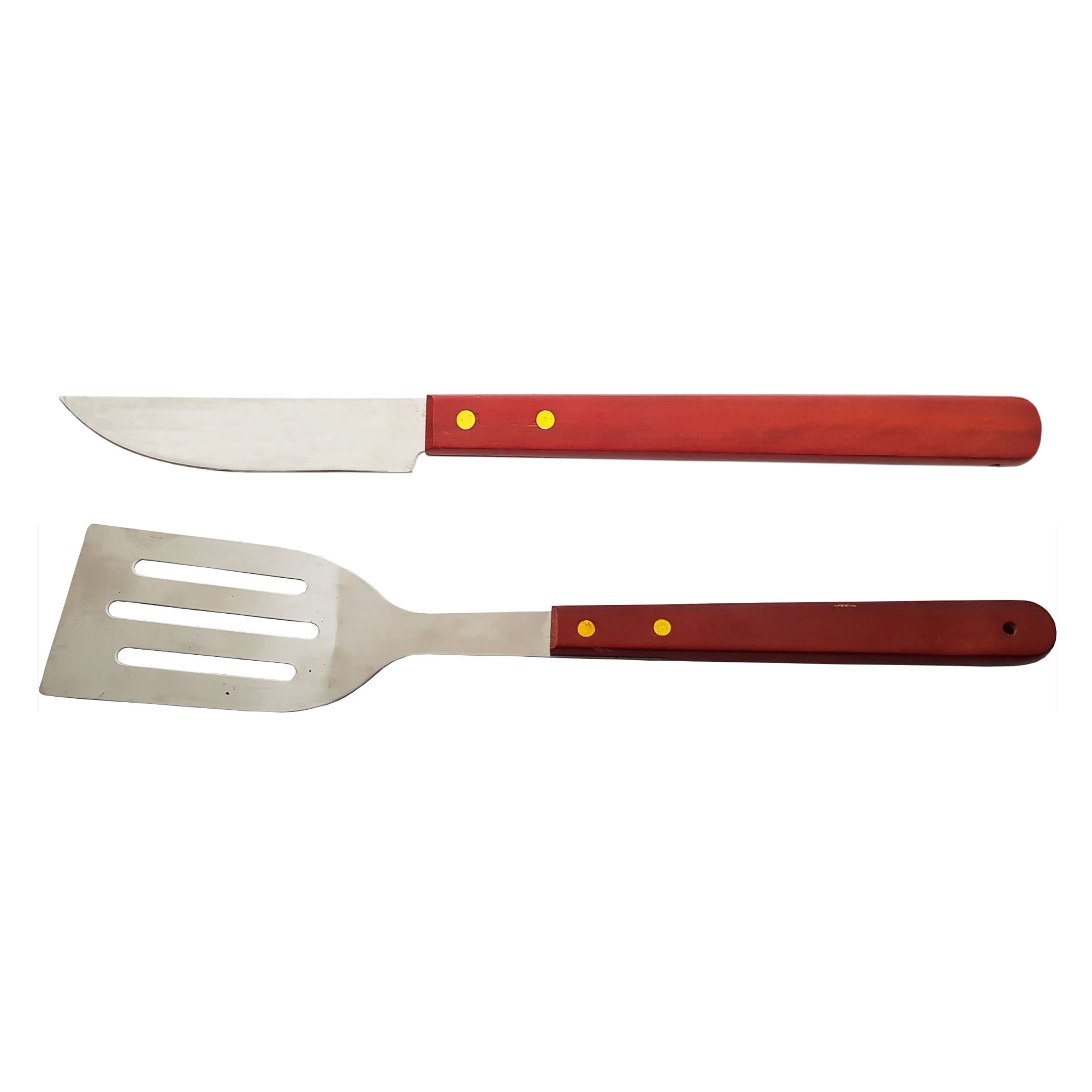 Set accesorii gratar inox, cu maner lemn, 35cm