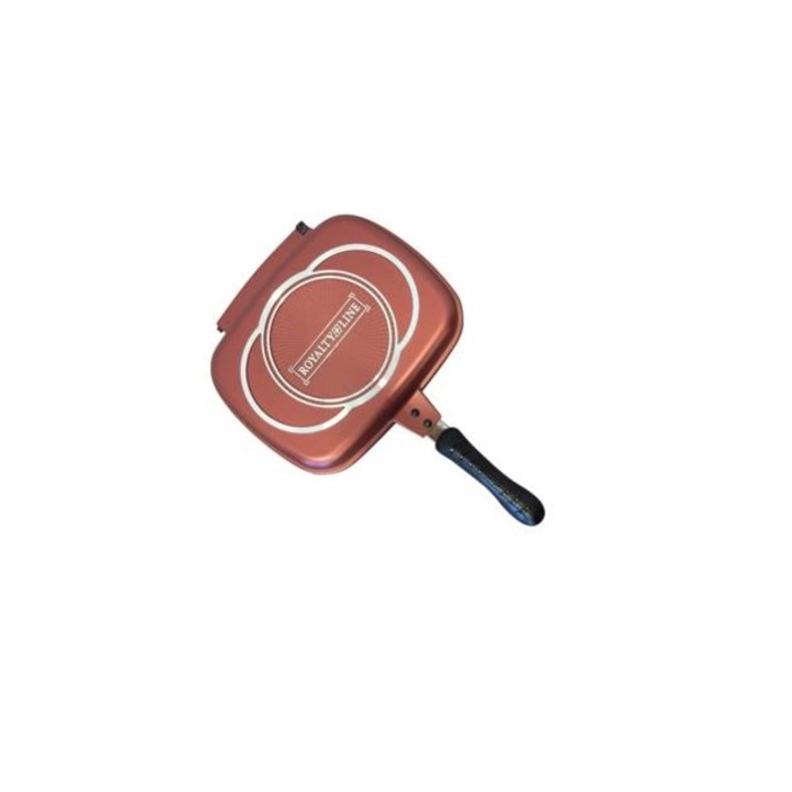 Tigaie Grill Dubla marmorata 28 Cm, doubletta, antiaderenta, garnitura de rezerva, inchidere magnetica maner Royalty Line RL-DF28M - Rosu Burgund