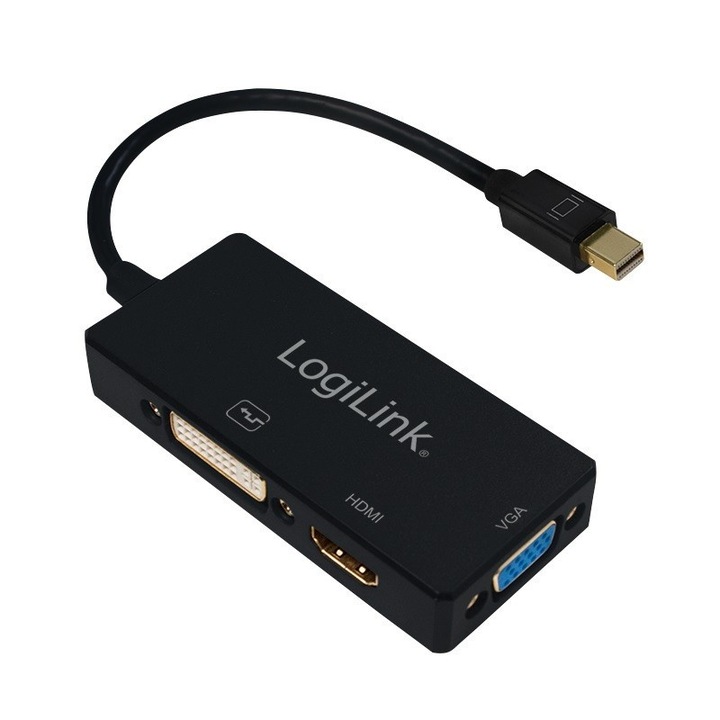 Адаптер Logilink, Mini DP към HDMI / DVI / VGA, черен