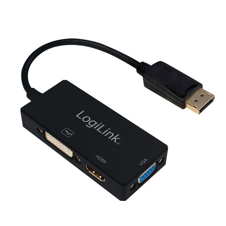Adaptor Logilink, Display Port la HDMI / DVI/ VGA, 4k, Negru
