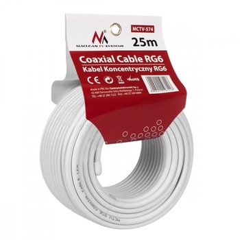 Cablu coaxial Maclean RG6, 25 m, Alb Cablu coaxial Maclean RG6, 25 m, Alb