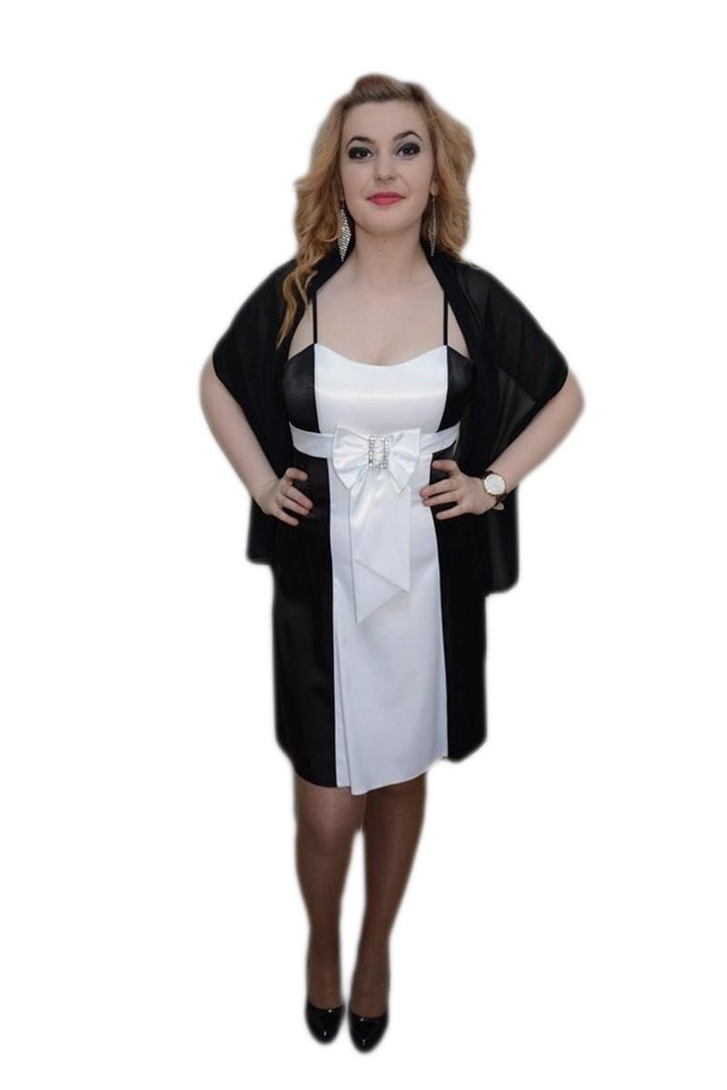 Rochie rafinata din tul, material lucios , model scurt,D&J Exclusive, Negru/Alb