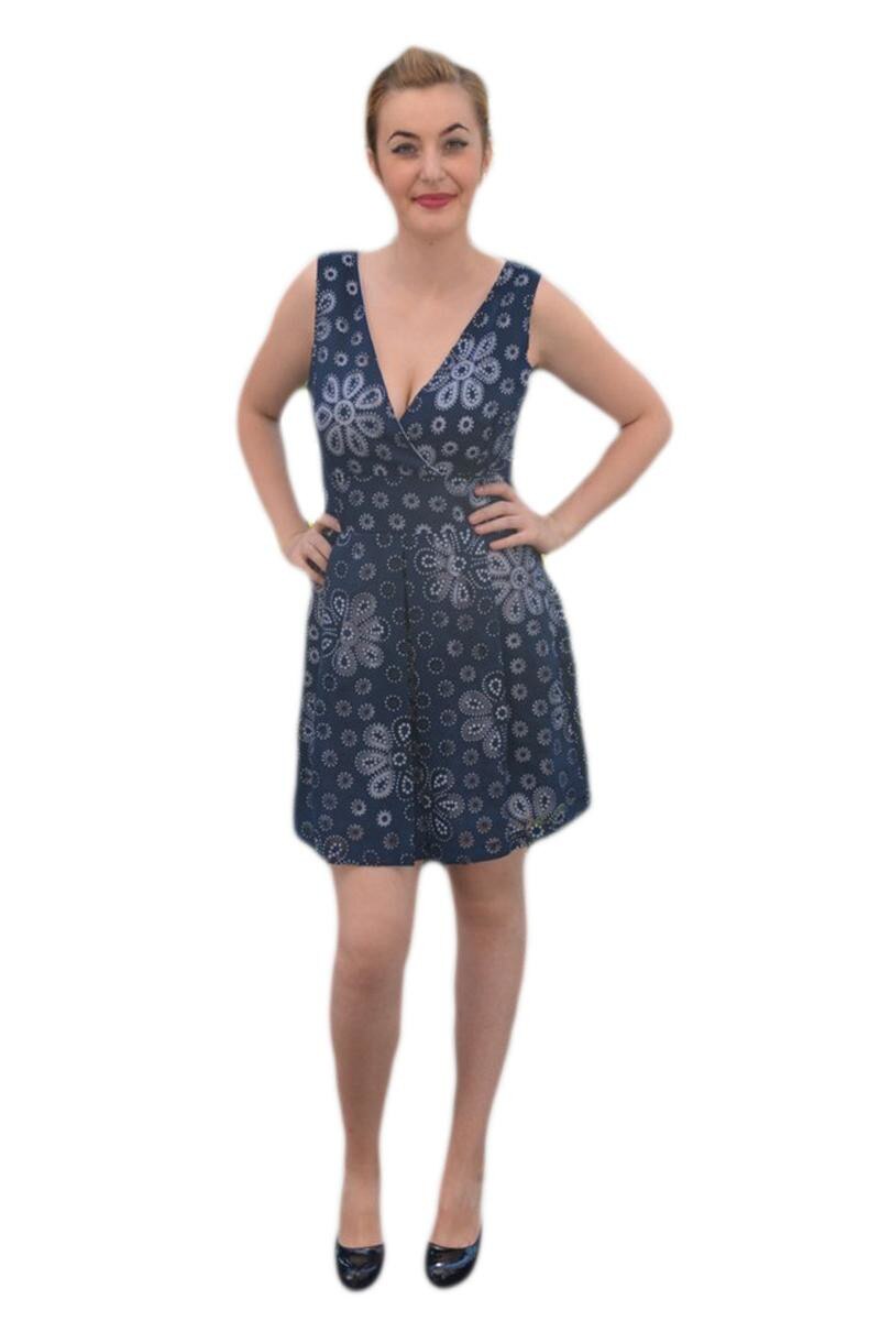 Rochie casual, V adanc in fata si spate,D&J Exclusive, Albastru marin