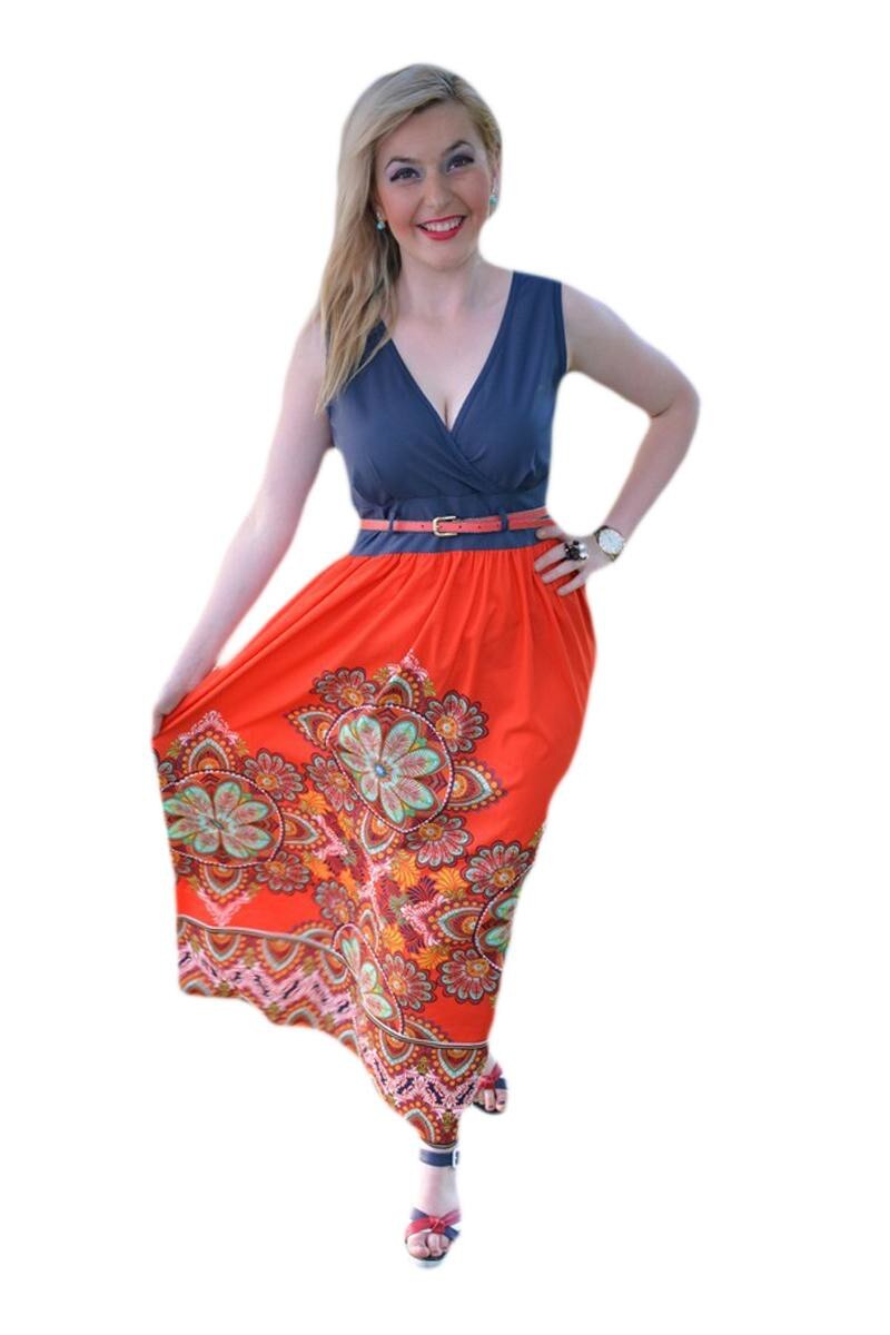 Rochie maxi, D&J Exclusive, Rosu-bleumarin